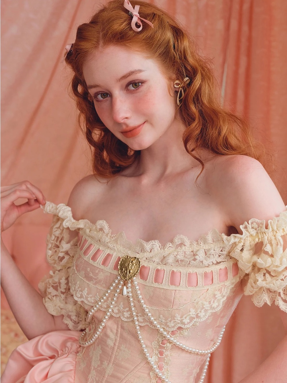 Vintage-Inspired Off-Shoulder Lacemade Corset Top